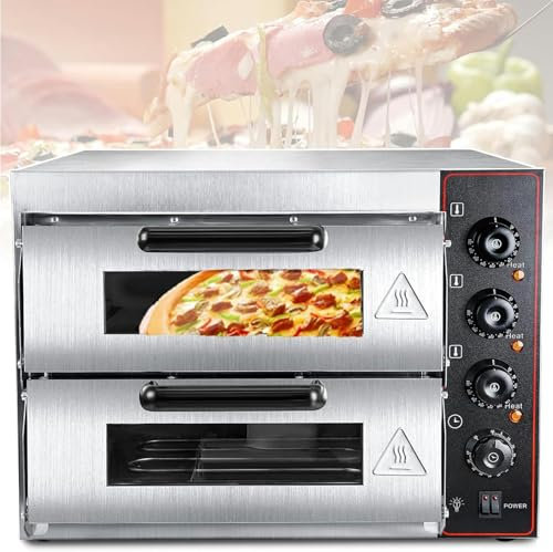 CNPRAZ Grille-Pain Commercial Four à Pizza Commercial 40 L, Four à Pizza électrique Double Couche, 16 avec Pierre à Pizza, Grille-Pain Polyvalent, pour Usage Domestique au Restaurant