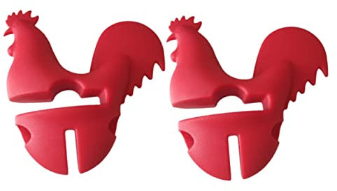 Ciieeo 2pcs Silicone Rooster Pot Lid Lifters Spill-Proof Boil Over Stopper Heat Resistant Kitchen Tool for Cooking and Baking Red Color Multi-Purpose Steam Releaser