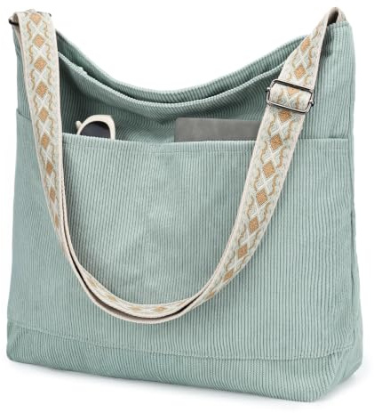 VX VONXURY Cord Tasche Damen, Shopper und Crossbody mit Reißverschluss | Ca.16L, 6 Fächer, nur 0,43 kg–leicht, robust und angenehm zu tragen, für Büro, Schule, Reisen & Freizeit geeignet