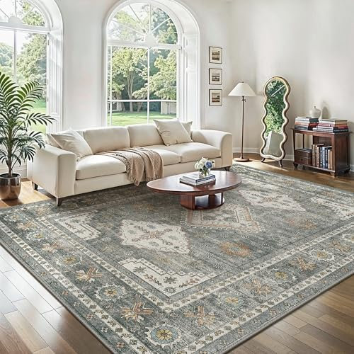 GENIMO Rugs Living Room Washable Rug Vintage Carpet With Non Slip Backing Floral Print Thin Carpet for Bedroom Dining Room Home Office,120x170cm,Dark