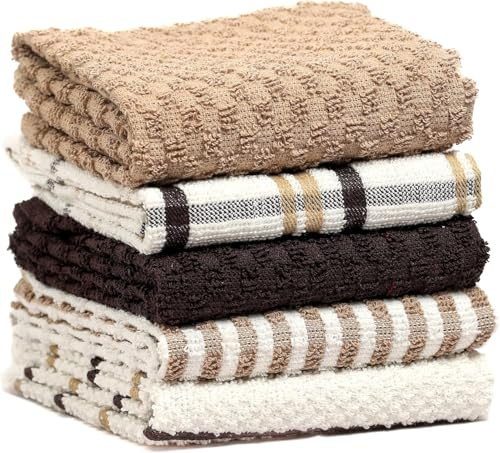 BLOOM BLENDS 5-Pack Terry Cotton Kitchen Tea Towels | Super Absorbent, Quick-Drying, and Soft Dishcloths for Everyday Use | Durable & Machine Washable Towel Set (Natural)