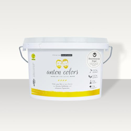 Anton Colors | Premium Kalkfarbe |Beschützende Engel (sanftes natürliches Kreideweiss) | deckt beim 1. Anstrich | Wohngesund & Atmungsaktiv | 35-45m² | 7 Kg + BIO-PROFI MALER ROLLER GRATIS