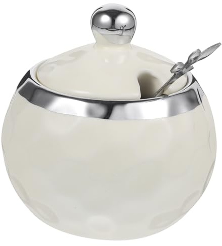 Ciieeo Pot à Épices Conserve la Fraîcheur avec Cuillère et Couvercle en Céramique Blanc Bol Cuisine Polyvalent Maison et Restaurants