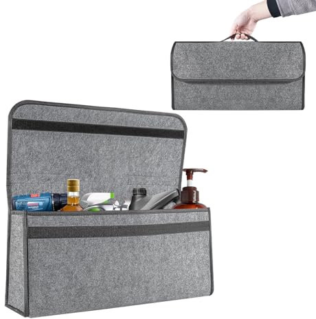 M.J COMFY-LIFE Car Storage Bag 50x30x15cm Car Boot Organiser Large Anti-Slip Car Boot Storage Bag Foldable Car Boot Bag with Fastening Flip Cover Car Boot Tidy Organiser Tools (Grey)