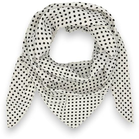 Damen Tuch Baumwolle dünn Sommer Schal Elegant Pünktchen-Print Musselin Frühling Halstuch Made Italy (Schwarz)