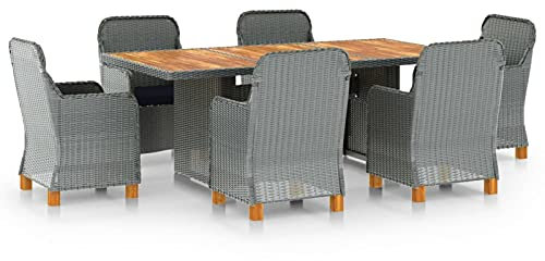 Fasba Gartenmöbel 7-TLG. mit Auflagen Gartengarnitur Sitzgruppe Gartenset Sitzgarnitur Esstisch Gartentisch Gartensessel Poly Rattan Hellgrau