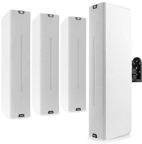 Power Dynamics PD PDCS403A Active Wall Mounted Column Speaker System, White - 260W, Class D Amplifier, 4x 3 Woofers & 1 Tweeter, Public Address Wall Speakers for PA Systems & Installations