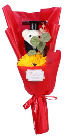 Hemobllo Ramo De Flores Artificiales Con Oso De Peluche Graduado y Girasoles Para Celebración De Graduación De Secundaria y Universidad Adorable Para Fiestas De Graduación
