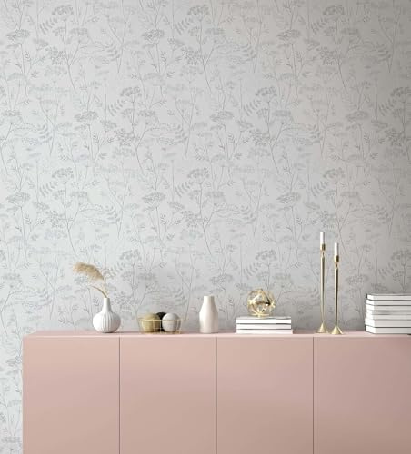 marburg Carta da parati grigio beige fiori effetto foglia floreale naturale look industriale per soggiorno camera da letto cucina 10,05 x 0,53