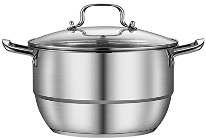 Olla de Vapor para Sopa con vaporera, Olla de Vapor doméstica, para cocinar al Vapor, Plateada, 24 cm