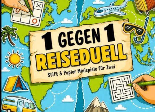 1 gegen 1 Reiseduell: Stift und Papier Minispiele für Zwei | Reisespiele ohne Hilfsmittel | Beschäftigung im Urlaub für Erwachsene, Paare, Familien & Kinder ab 10 Jahre | Ideal für Autofahrten