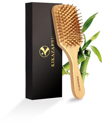 Bamboo Hair Brush for Hair Growth, Detangling & Scalp Massage, Natural Wooden Paddle Hair Brushes for Women Men Kids, Ergonomic Hairbrush Reduces Breakage, Frizz & Tangle, for All Hair Types