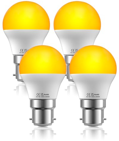 Klarlight B22 Bayonet LED Night Light Bulb, Warm White 2000K 3W G45 Globe Non-dimmable BC Bayonet Cap, Blue Light Blocking Amber Bulb for Baby Nursery, Bedroom(4-Pack)