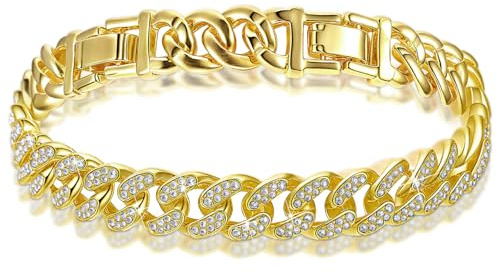 Batiyeer Women's Ankle Bracelets Cuban Link Chain Anklets Adjustable Bling Chunky Anklets with Detachable Extender Rhinestone Jewelry Gifts(Gold,12 Mm, 8+2 Inches)