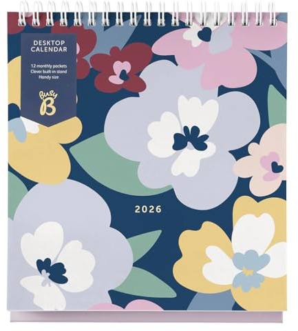 Busy B - Calendrier de bureau 2026 avec support intégré et reliure à rabat - Calendrier pour le bureau ou la maison - Planificateur annuel avec pochettes pour un planning organisé - Floral