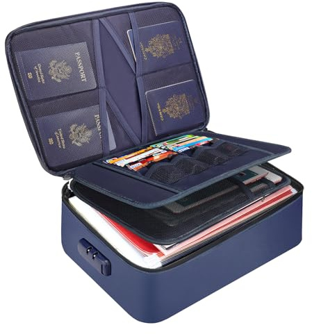 Tamfile Fireproof Document Box, 14.2''×10.6''×4'' Document Bag, Navy Blue