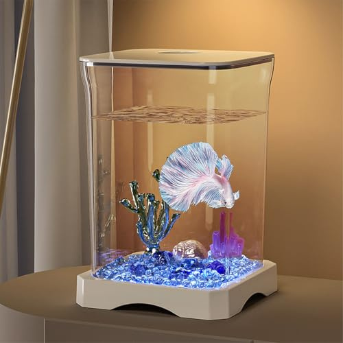 Aquarium-Starter-Kits, Schreibtisch Aquarium Komplettset mit Fütterungsöffnung Oben und Eingebautem Bodenlicht, 12 x 12 x 18cm Mini Tischaquarium Fischtank für Betta-Fische Garnelen Goldfische - Weiße