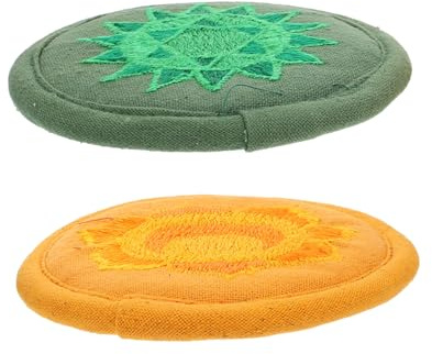 Kisangel 2 Stück Teiliges Kleine Handgestickte Klangschalenmatten mit Religiösem Rutschfest und Stoßdämpfend Geeignet für Buddha Klangschalen Yogastudio Dekoration Grün und Orange