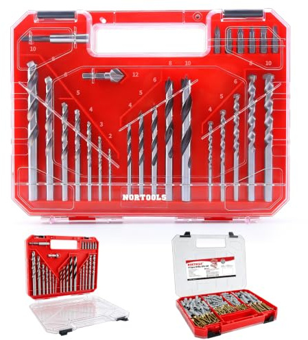 NORTOOLS 315pcs Combination Drill Bit Set and Screwdriver Bits,Includes HSS titanium twist bits, Masonry Bits, Wood Bits, Wood Screw Set Chipboard Screws Pozidrive,suitable for metal, wood,masonry