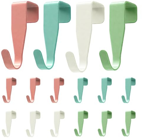 ZSUIQIN Crochets de Porte, 16 Pièces, Patere Portes pour Tiroir, Porte Manteau pour Portes, Sans Perçage, pour Tiroir, Placard Armoire, Cuisine Salle de Bains (Blanc,Rose,Vert,Bleu, Longueur : 6.3cm)