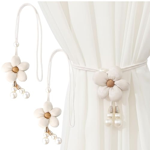 2 Pezzi Fermatenda per Tende, Graziosi Fermatende a Forma di Fiore, Corda Regolabile, Decorazioni Finestre, Lavorati a Mano, Fiore per Casa, pour Camera da Letto, Ufficio Decorative, Chambre d'enfant