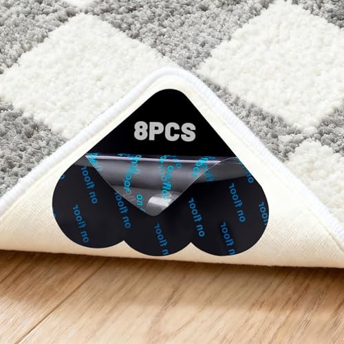 AMFUN 8 Pcs Carpet Anti-Slip Stickers, Washable and Reusable Anti-Curl Rug Gripper, for Laminate Flooring, Wooden Flooring, Tile Flooring, Triangular Cloud Shape Carpet Grippers