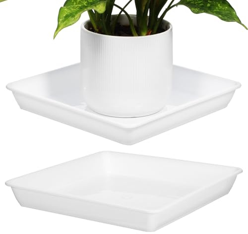 NUOBESTY Lot de 2 Plateaux Carrés pour Pots de Fleurs 22X22 CM Bacs Récupérateurs d'eau en Plastique Blanc Soucoupes de Drainage pour Plantes d'Intérieur et Extérieur