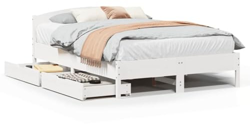 QJBSAVVA Massivholzbett 140x200 Kiefer weiß mit Lattenrost und 2 Schubladen platzsparendes Einzelbett und Jugendzimmer Schrankbett Gästebett für Schlafzimmer und Gästezimmer