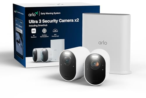 Arlo Ultra 3, Caméra de Surveillance WiFi, Vidéo 4K, 2 Caméras + Smarthub