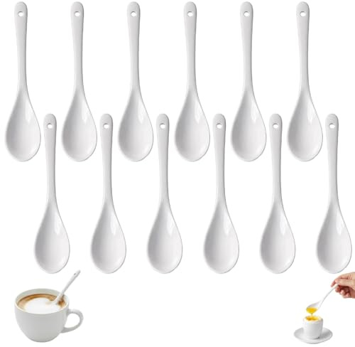 12 Stück Eierlöffel, Porzellan Eierlöffel, Weiss Eier Löffel Hochwertiges Keramik,Vielseitige Teelöffel, Hochwertige Perlmuttlöffel, für Tee, Eier, Joghurt, Kaffee, Desserts und Dessert
