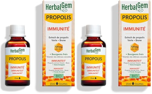 Herbalgem - Propolis Concentrée - Large Spectre Gouttes Bio - Dès les Premiers Signes du Refroidissement - 15 ml - L'emballage peut varier (Lot de 2)