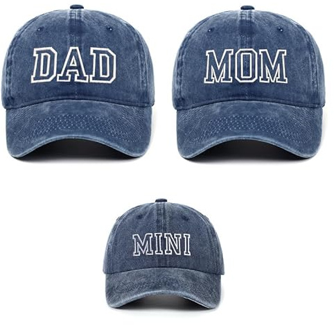 DAD MOM MINI Familien Partnerlook Cap Eltern Kind Denim Baseball Cap | Die Denim Baseballkappe mit hochwertiger Schrift-Stickerei verleiht jedem Outfit einen modischen und individuellen Look.