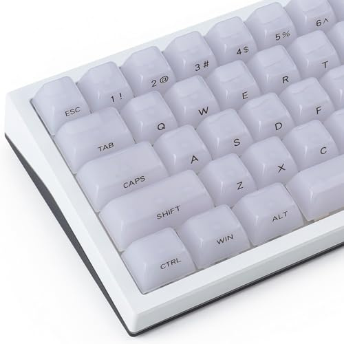 JakeTsai Crystal Jelly White Keycaps, 119 Keys PC Keycaps Dye-Sub MDA Profile Translucent Side Printed Custom Keycap for 61/68/84/87/98/100 Cherry Gateron MX Switches Mechanical Keyboards