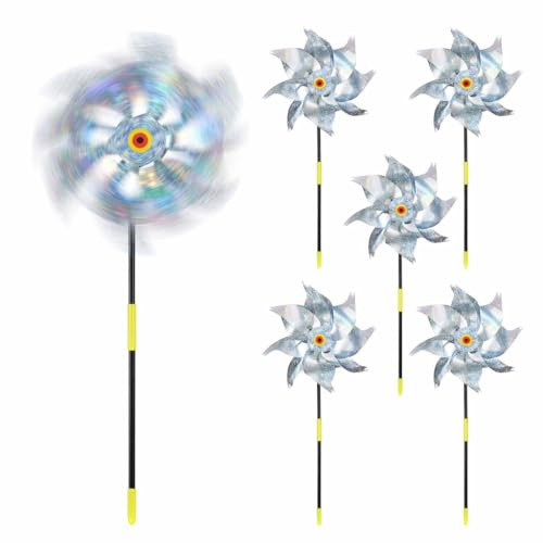 Molino de Viento Reflectante, Shyllin 6 Pcs 53cm Molinillo de Viento Ahuyenta Pajaros, Molinillos para Pajaros Antipalomas, para Proteger Jardines, Balcón, Huertos, Granjas, Techos (6, Plata)