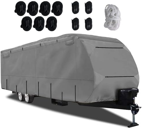 COSTWAY Telo Copri Roulotte, Copertura per Camper in Tessuto non Tessuto, con Cinghie, Toppe di Riparazione e Borsa da Trasporto, Impermeabile e Antivento (493 x 260 x 250 cm)