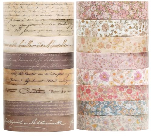Dmrbiy 16 Rollen Washi Tape Vintage Retro Blumen & Handschrift Washi Tape Für DIY Handwerk, Verschönert Journals, Planer, Scrapbooking Und Verpackung
