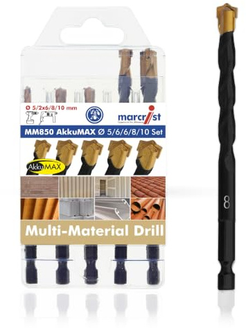 Marcrist Multi-Material Drill Bit Set 5-8mm - Hex Shank Tungsten Carbide Drill Bits - Masonry Drill Bits Set for Wood, soft Metal & Concrete - 4 Piece Drill Set for Drills & Impact Drivers (751PH)
