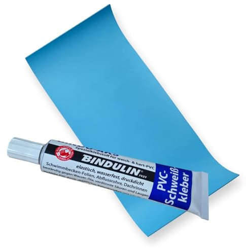 Jehapro Poolfolie Reparaturset, Blau, PVC, 10 x 30 cm, 0,6 mm Stärke, mit Kleber, 42 g