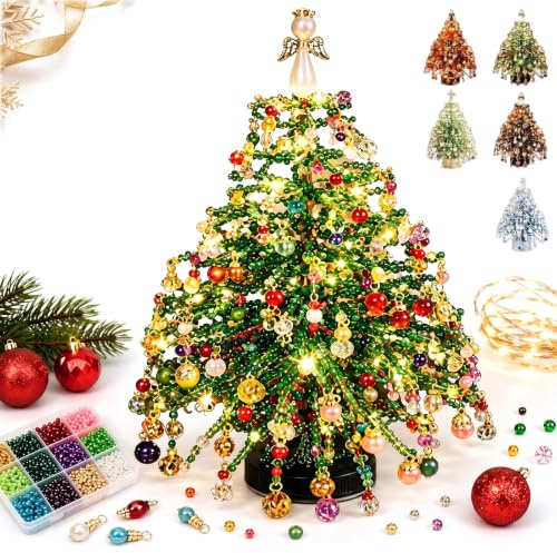 Kit fai-da-te per albero di Natale di perline, set creativo natalizio con cristalli per adulti, con perline colorate e decorazioni, effetto luminoso caldo (Christmas)