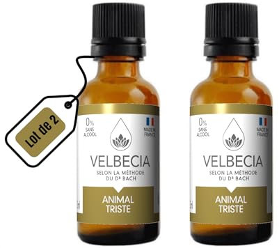 Velbecia® Elixirs floraux Animal triste 30ml +1 Offert – Sans alcool – Selon la méthode originale du Dr Bach - Deuil, séparation, déprimé, ne mange plus rien, reste dans son coin, ne joue plus