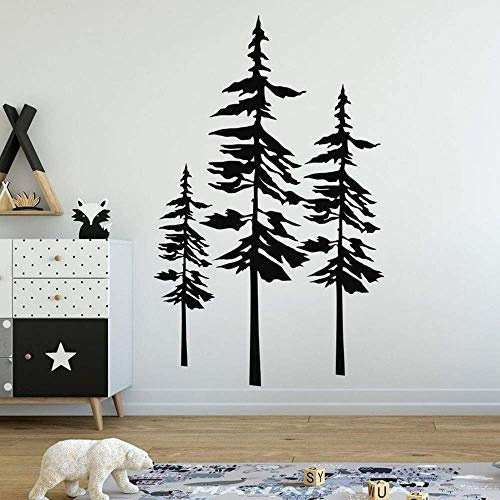 3 Stück Kiefer Wandaufkleber Wohnkultur Wohnzimmer Schlafzimmer Abnehmbare Vinyl Wandtattoo Natürliche Baum Kunst Aufkleber Schwarz 80X129 Cm