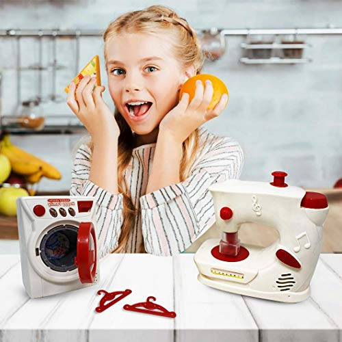 Kidoloop Toy Washing Machine for Kids, 18 PCs Pretend Play Laundry Set with Realistic Lights & Sounds, Includes Clothes Rack, Iron Board & Detergent Bottles, Role Play Gift for Children 3+ Years