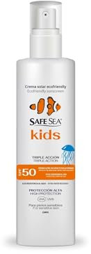 SAFE SEA - Solar Medusas Crema Solar 50 Niños 100ml | Protector Solar 50 SPF | Spray Solar Protege la Piel de Picaduras de Medusas | Muy Resistente al Agua | Adaptado a Pieles Sensibles
