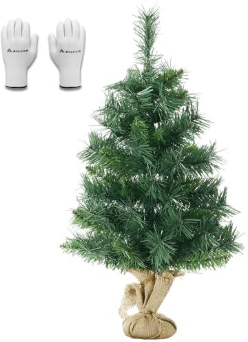 SALCAR Kleiner Weihnachtsbaum Künstlich 60 cm, Tisch Tannenbaum mit Handschuhen und Zementbasis, Künstlicher Christbaum als Weihnachtsdeko Innen