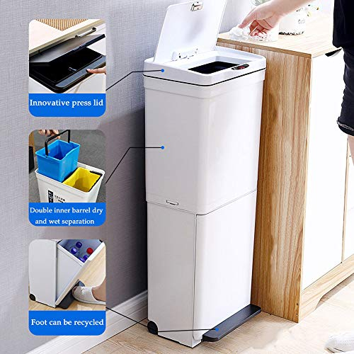 GBHJJ Poubelle Automatique, Poubelle à PéDale de Recyclage ClasséE à Double Compartiment, Capacité de DéChets de 30L, Costume pour Salle de Bain Cuisine Bureau Maison,A