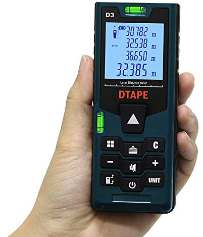 POOPFIY Laser Range Finder telémetro, Nivel de Burbuja, de Alta precisión y Pantalla LCD, Medir Distancia, área y Volumen,100M