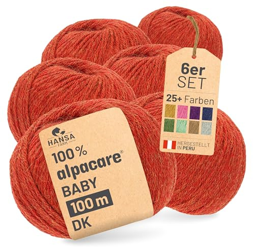 HANSA-FARM | Alpacare 100% die 1. maschinenwaschbare Baby Alpakawolle - 300 Set DK (6 x 50g) - kratzfreie Alpaka Wolle zum Stricken & Häkeln - Orange