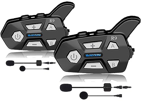 WAYXIN R9 Motorrad Headset Intercom Helm Headset für bis zu 6 Motorräder 1500M Wireless Kopfhörer mit HiFi/Musik Teilen/FM/AI Sprache Universal intercom Motorradfahren/Skifahren/Radfahren