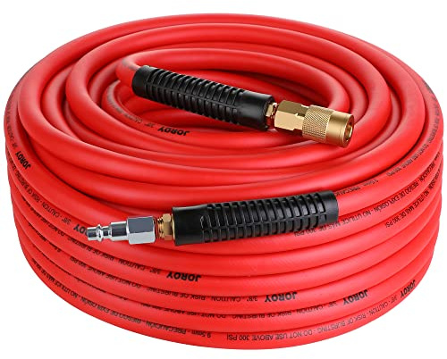 JOROY Hybrid Air Hose, 3/8-Inch by 100 Feet Air compressor Hose,Heavy Duty, Lightweight, Kink Resistant, All-Weather Flexibility with 1/4-Inch Brass Air Coupler and Plug, 300 PSI