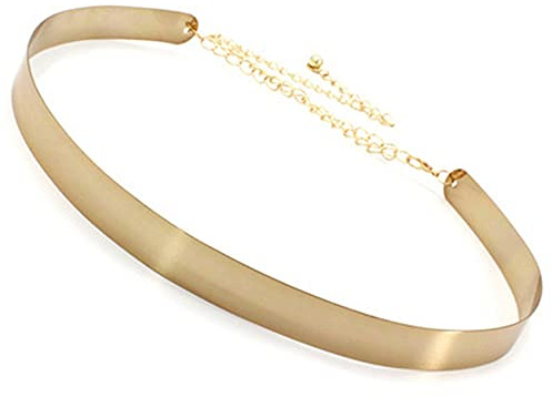 Cinturón de cadena de metal dorado para mujer, cintura brillante, ajustable, placa de metal, accesorios decorativos, cinturón de vestido (ancho 2 cm), dorado, L